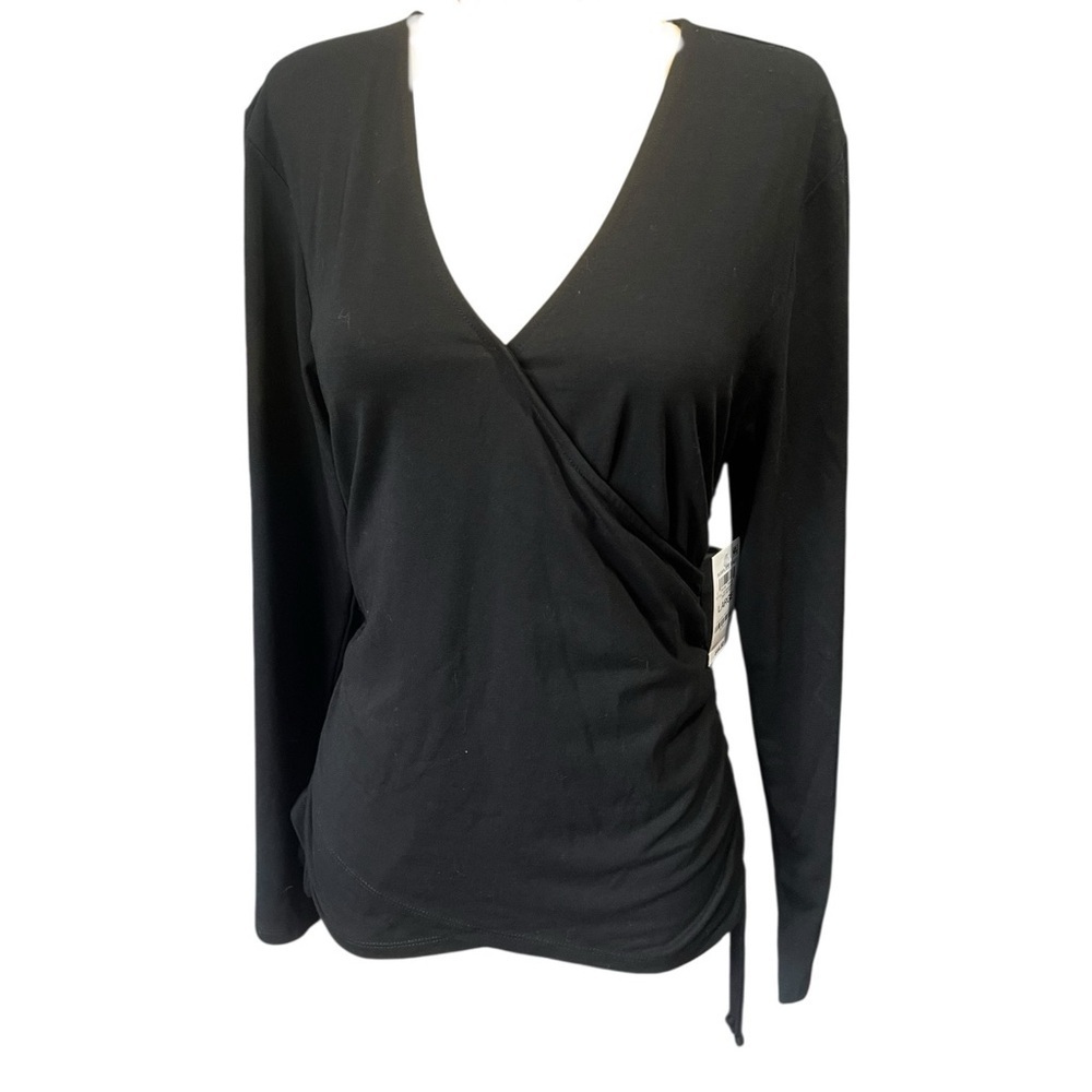 INC International Concepts Black V-Neck Wrap Blouse NWT L